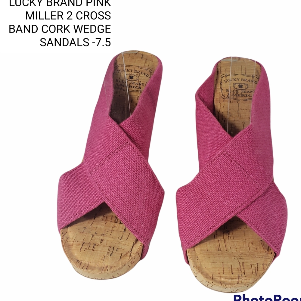 Lucky Brand Womens Miller 2 Pink Open Toe Criss Cross Wedge Sandals Size7.5
